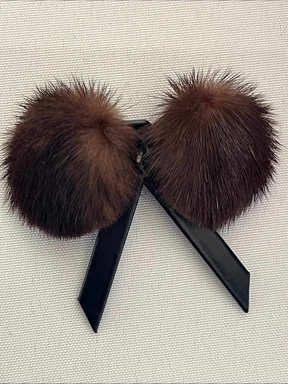 One Vintage Fur Shoe Clip with Black Ribbon